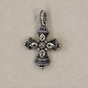 Barbara Bixby Sterling and 18 KT Gold Cross w/White Topaz Stones